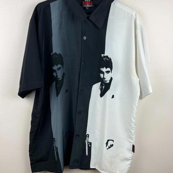 Vintage Scarface Tony Montana Universal Studios Dragonfly Button Shirt Sz L - Picture 1 of 7